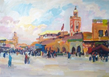 Peinture intitulée "Place Jemaa el Fna" par Ivars Aizkalns, Œuvre d'art originale