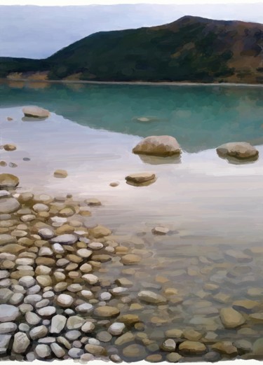 Digital Arts titled "lake-stones" by Iva West, Original Artwork, Digital Painting