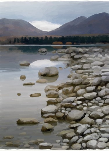 Digital Arts titled "lake-stones 2" by Iva West, Original Artwork, Digital Painting