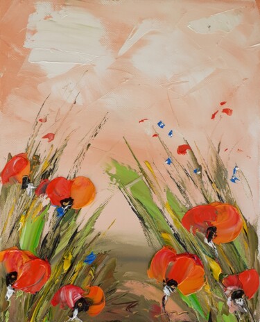Painting titled "Sunset  Poppies" by Ivo, Original Artwork, Oil