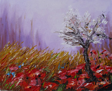 Malerei mit dem Titel "poppies at dawn" von Ivo, Original-Kunstwerk, Öl