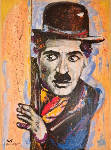 Pintura intitulada "Charlie Chaplin" por Ivelin Vlaykov, Obras de arte originais, Acrílico