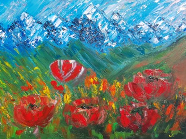 Картина под названием "Poppy field" - Ivelina Hrytsylo, Подлинное произведение искусства, Масло