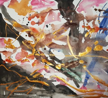 Schilderij getiteld "Volcano smoke" door Ivelina Hrytsylo, Origineel Kunstwerk, Aquarel