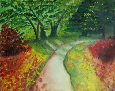 Malerei mit dem Titel "Autumn in the park" von Ivelina Hrytsylo, Original-Kunstwerk, Öl