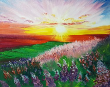 Painting titled "Lupins at sunset" by Ivelina Hrytsylo, Original Artwork, Oil