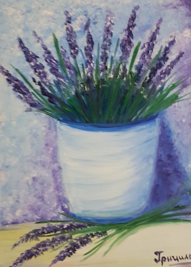 Painting titled "lavender in a pot" by Ivelina Hrytsylo, Original Artwork, Oil