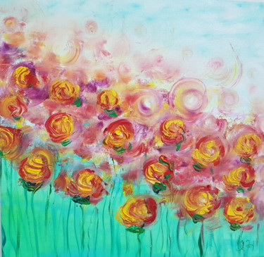 Pittura intitolato "Air roses" da Ivelina Hrytsylo, Opera d'arte originale, Olio
