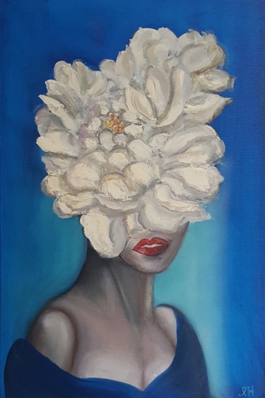 Картина под названием "Girl with flowers" - Ivelina Hrytsylo, Подлинное произведение искусства, Масло