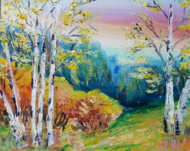 Peinture intitulée "Birches in the autu…" par Ivelina Hrytsylo, Œuvre d'art originale, Huile