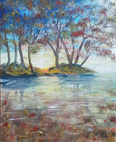Painting titled "Autumn trees at sun…" by Ivelina Hrytsylo, Original Artwork, Pastel