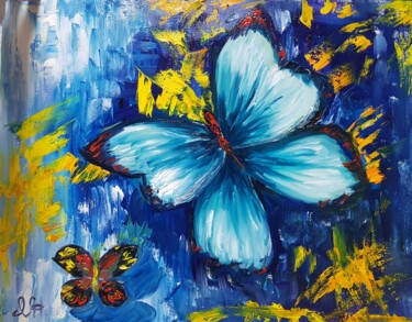 Painting titled "Morpho butterfly" by Ivelina Hrytsylo, Original Artwork, Oil