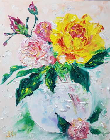 Картина под названием "Eccentric bouquet o…" - Ivelina Hrytsylo, Подлинное произведение искусства, Масло