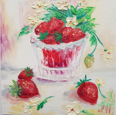 Painting titled "Strawberries in a b…" by Ivelina Hrytsylo, Original Artwork, Oil
