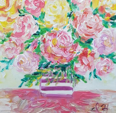 Pittura intitolato "Flowers in a pinkis…" da Ivelina Hrytsylo, Opera d'arte originale, Olio