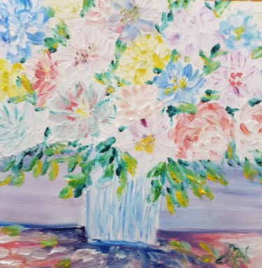 Malerei mit dem Titel "Flowers in a stripe…" von Ivelina Hrytsylo, Original-Kunstwerk, Öl