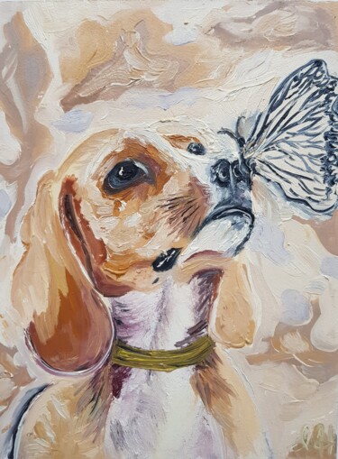 Pintura titulada "Sweet dog beagle" por Ivelina Hrytsylo, Obra de arte original, Oleo