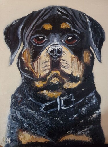 Pintura intitulada "Rottweiler" por Ivelina Hrytsylo, Obras de arte originais, Óleo
