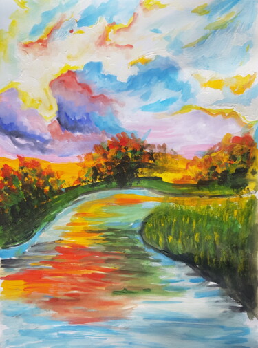 "River in the mounta…" başlıklı Tablo Ivelina Hrytsylo tarafından, Orijinal sanat, Guaş boya