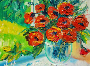 Ζωγραφική με τίτλο "Bouquet of poppies" από Ivelina Hrytsylo, Αυθεντικά έργα τέχνης, Λάδι
