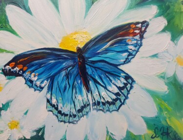 Painting titled "Daisies and butterf…" by Ivelina Hrytsylo, Original Artwork, Oil