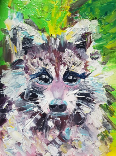 Painting titled "Raccoon" by Ivelina Hrytsylo, Original Artwork, Oil
