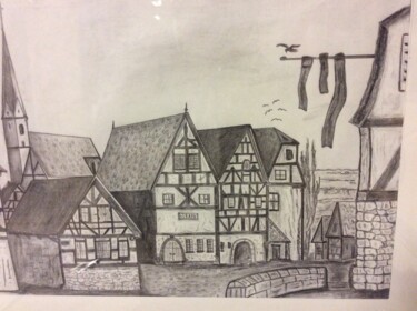 Peinture intitulée "Altstadt von Marbac…" par Karl-Heinz Ivenz, Œuvre d'art originale, Crayon
