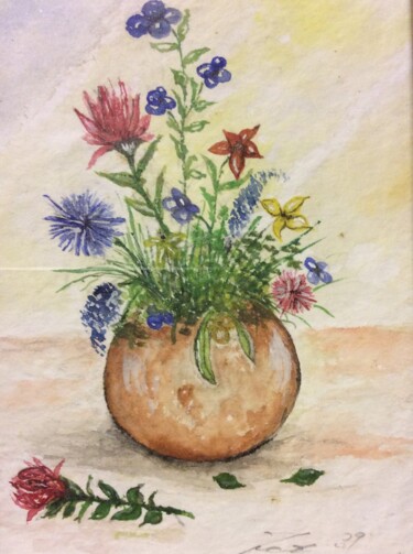 Malerei mit dem Titel "Blumen" von Karl-Heinz Ivenz, Original-Kunstwerk, Aquarell