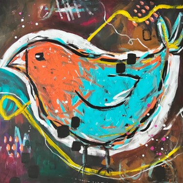 Painting titled "Sparrow at the ball" by Iveta Ježek, Original Artwork, Acrylic