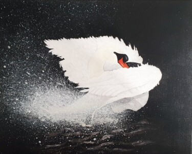 Pintura intitulada "Swan Painting Lands…" por Iveta Zaharova (Kārkla), Obras de arte originais, Acrílico