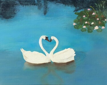Painting titled "Swans Original Oil…" by Iveta Zaharova (Kārkla), Original Artwork, Oil