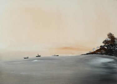 Painting titled "Ships Boats Seascap…" by Iveta Zaharova (Kārkla), Original Artwork, Acrylic