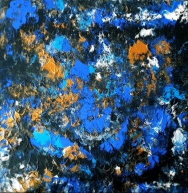Schilderij getiteld "Blau Gold Fluid art…" door Iveta Zaharova (Kārkla), Origineel Kunstwerk, Acryl