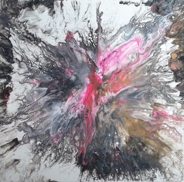 Pittura intitolato "Black White Pink Fl…" da Iveta Zaharova (Kārkla), Opera d'arte originale, Acrilico