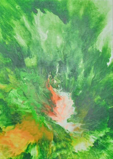 Malerei mit dem Titel "Green Salat Fluid a…" von Iveta Zaharova (Kārkla), Original-Kunstwerk, Acryl