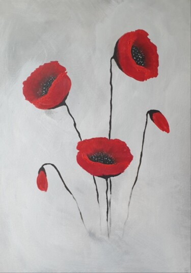 Malerei mit dem Titel "Dreamy Red Poppies…" von Iveta Zaharova (Kārkla), Original-Kunstwerk, Acryl