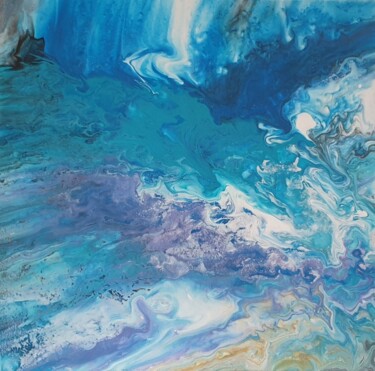 Painting titled "Blue White Waves La…" by Iveta Zaharova (Kārkla), Original Artwork, Acrylic