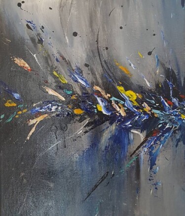 Painting titled "Grey Blue Flowers O…" by Iveta Zaharova (Kārkla), Original Artwork, Acrylic