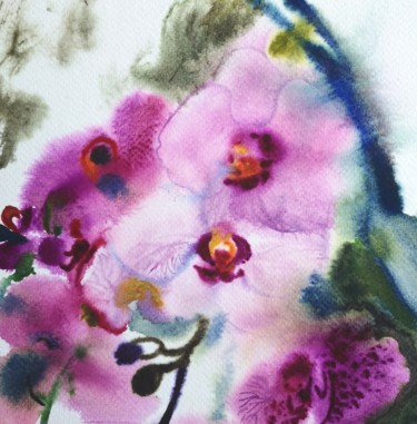 Painting titled "Orchids" by Im, Original Artwork, Watercolor