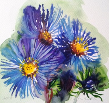 Painting titled "Asters" by Im, Original Artwork, Watercolor
