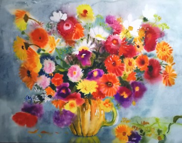 Painting titled "Big Bouquet" by Im, Original Artwork, Watercolor