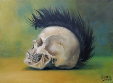 Картина под названием "Skull with a Mohawk" - Katya Ivleva, Подлинное произведение искусства, Масло