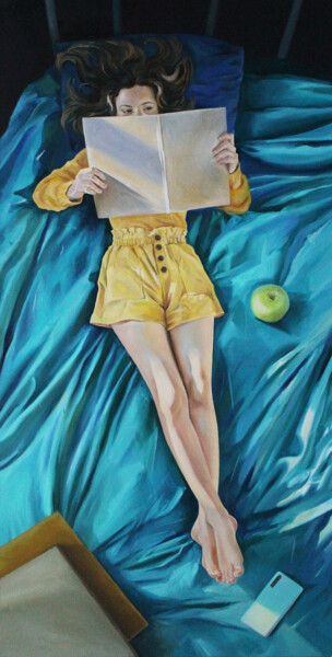 Картина под названием "Чтение" - Katya Ivleva, Подлинное произведение искусства, Масло Установлен на Деревянная рама для нос…