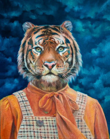 Картина под названием "Madame Tigress" - Katya Ivleva, Подлинное произведение искусства, Масло Установлен на Деревянная рама…