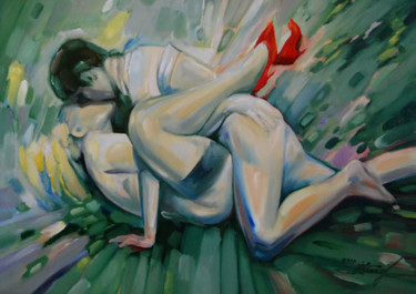 Картина под названием "Two in a garden" - Ivan Maksymiuk, Подлинное произведение искусства, Масло