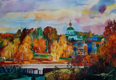 Painting titled "Russian landscape" by Ivan Maksymiuk, Original Artwork, Watercolor