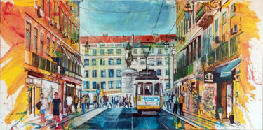 Painting titled "Lisboa de D. João I" by Ivo Antunes, Original Artwork, Acrylic Mounted on Wood Stretcher frame