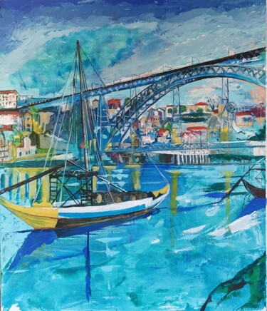 Painting titled "Porto de D. Luis I" by Ivo Antunes, Original Artwork, Acrylic Mounted on Wood Stretcher frame