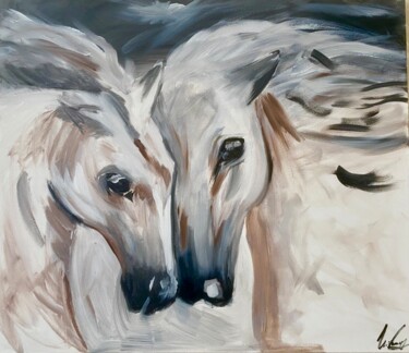 Картина под названием "«Лошади»" - Ивонна Каракушьян (АРАКВИ), Подлинное произведение искусства, Акрил