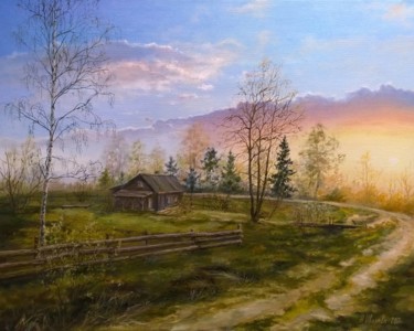 Картина под названием "Апрельский закат" - Надежда Иванова, Подлинное произведение искусства, Масло
